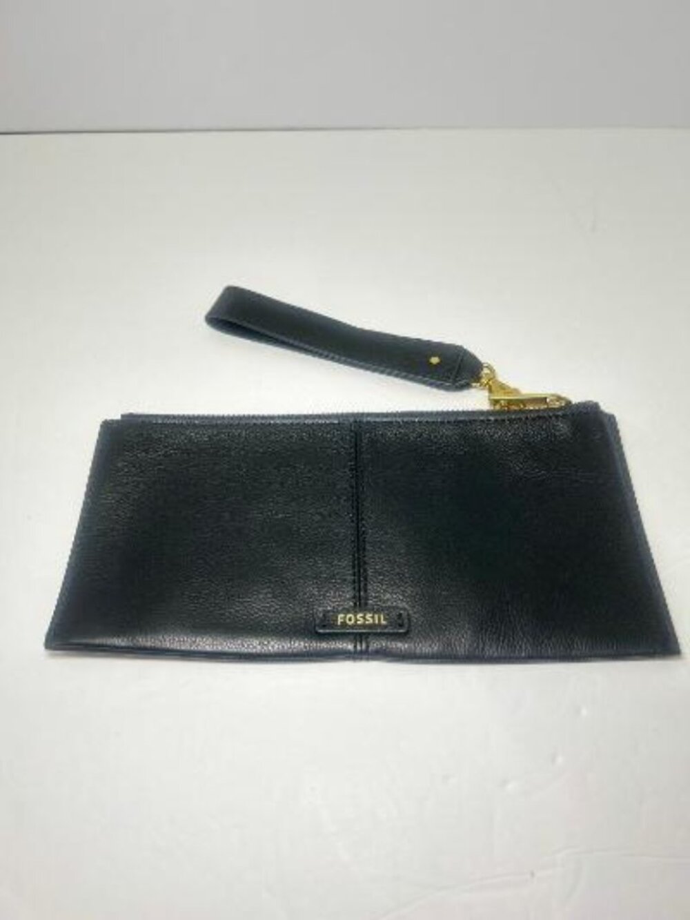 Fossil Black Pebbled Leather Zip Wristlet Wallet Clutch